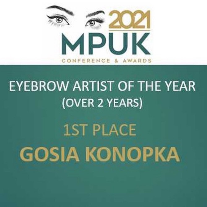 Gosia Konopka awarded 1st Place in the Eyebrow Artist of the Year (Over 2 Years) category at the MPUK Conference & Awards 2021.