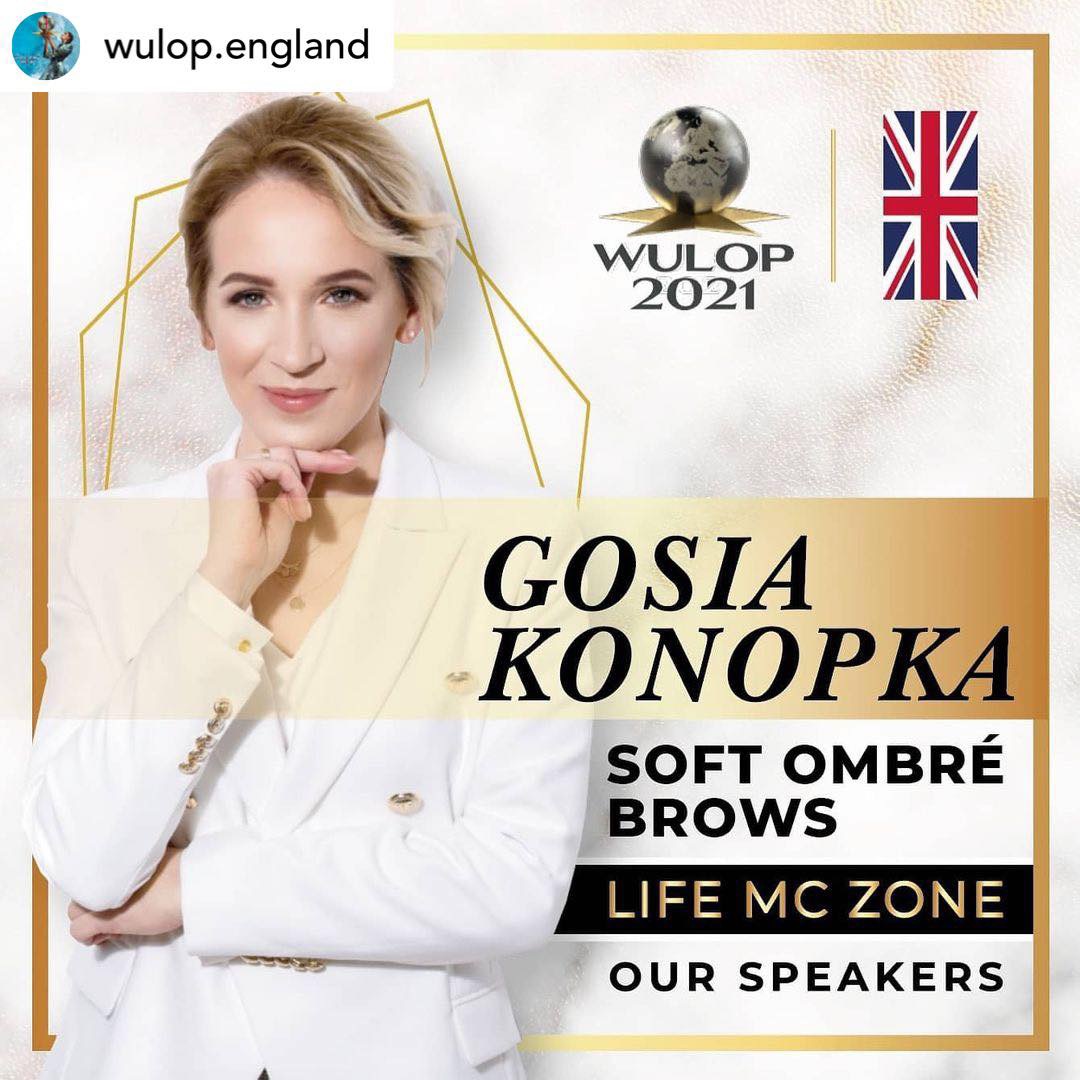 Gosia Konopka as a Permanent Makeup / PMU Live Demonstration Speaker at WULOP 2021, demonstrating her Soft Ombre Brows technique