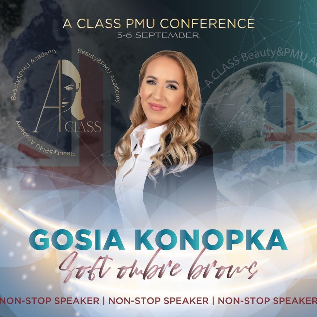 Gosia Konopka, Permanent Makeup / PMU speaker demonstrating her signature Soft Ombre Brows technique at WULOP UK 2022 in London
